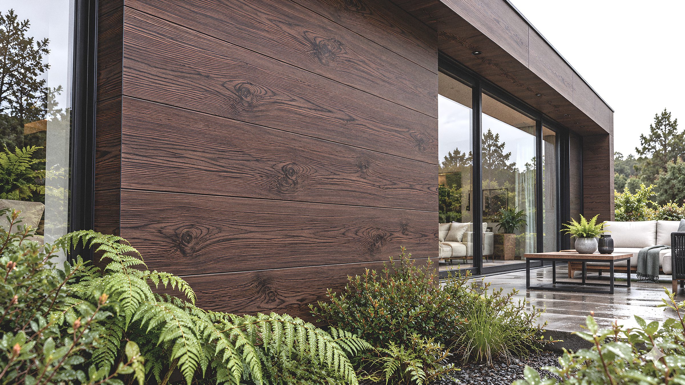 Metal Siding Dark Wood 3 Tablas en un ambiente